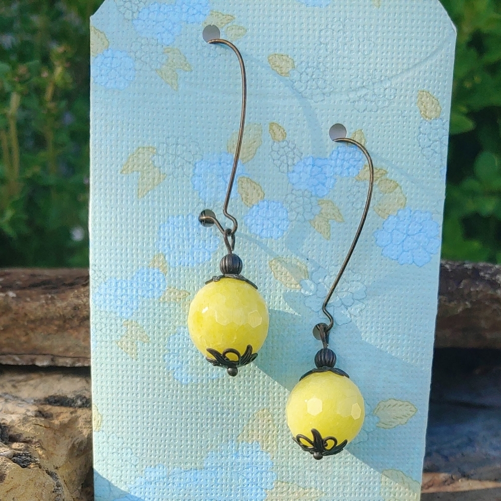 Handmade Yellow Candy Jade Dangle Earrings